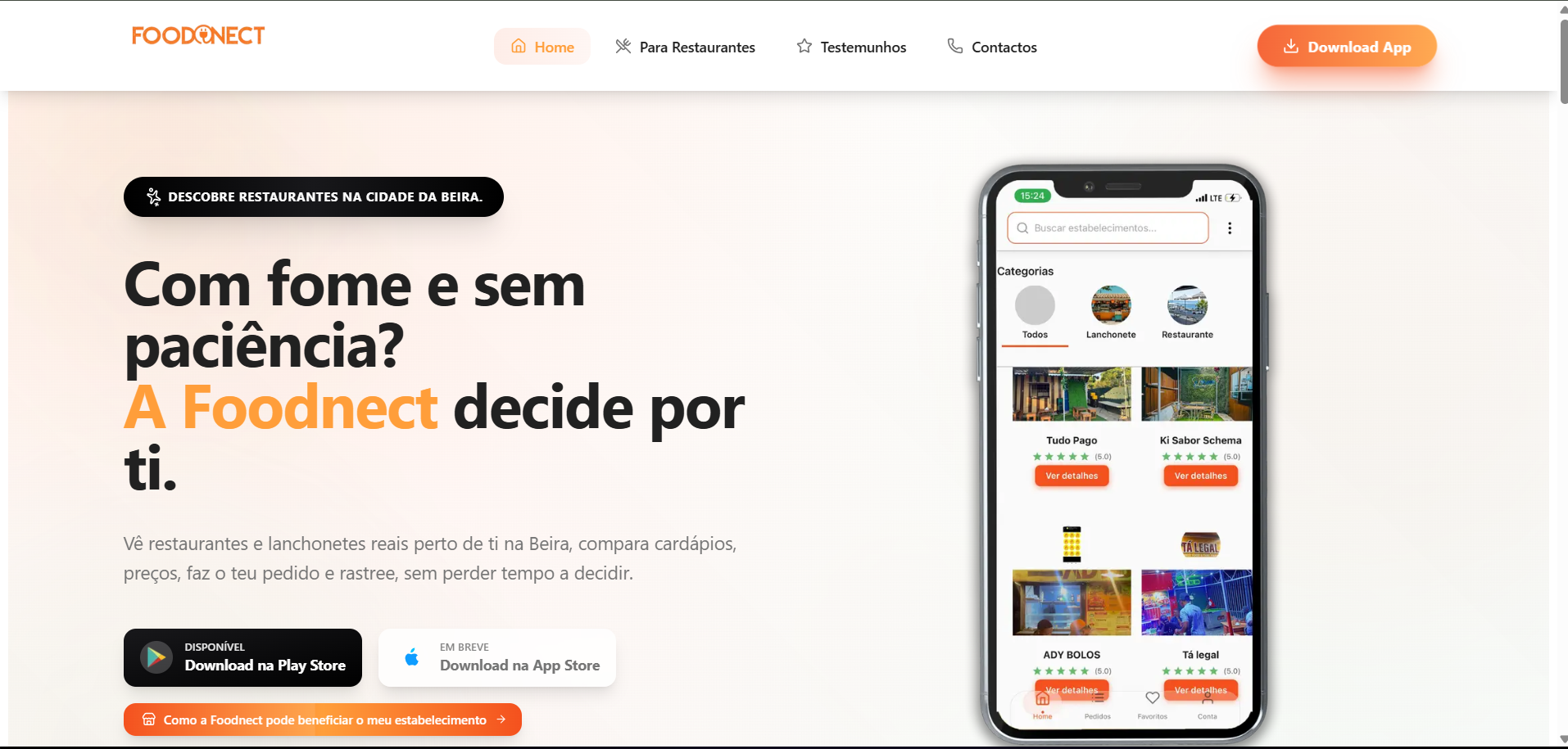 Tela do website Foodnect
